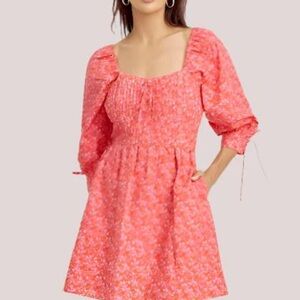 Pink Puff Sleeve Sundress with Square Neck